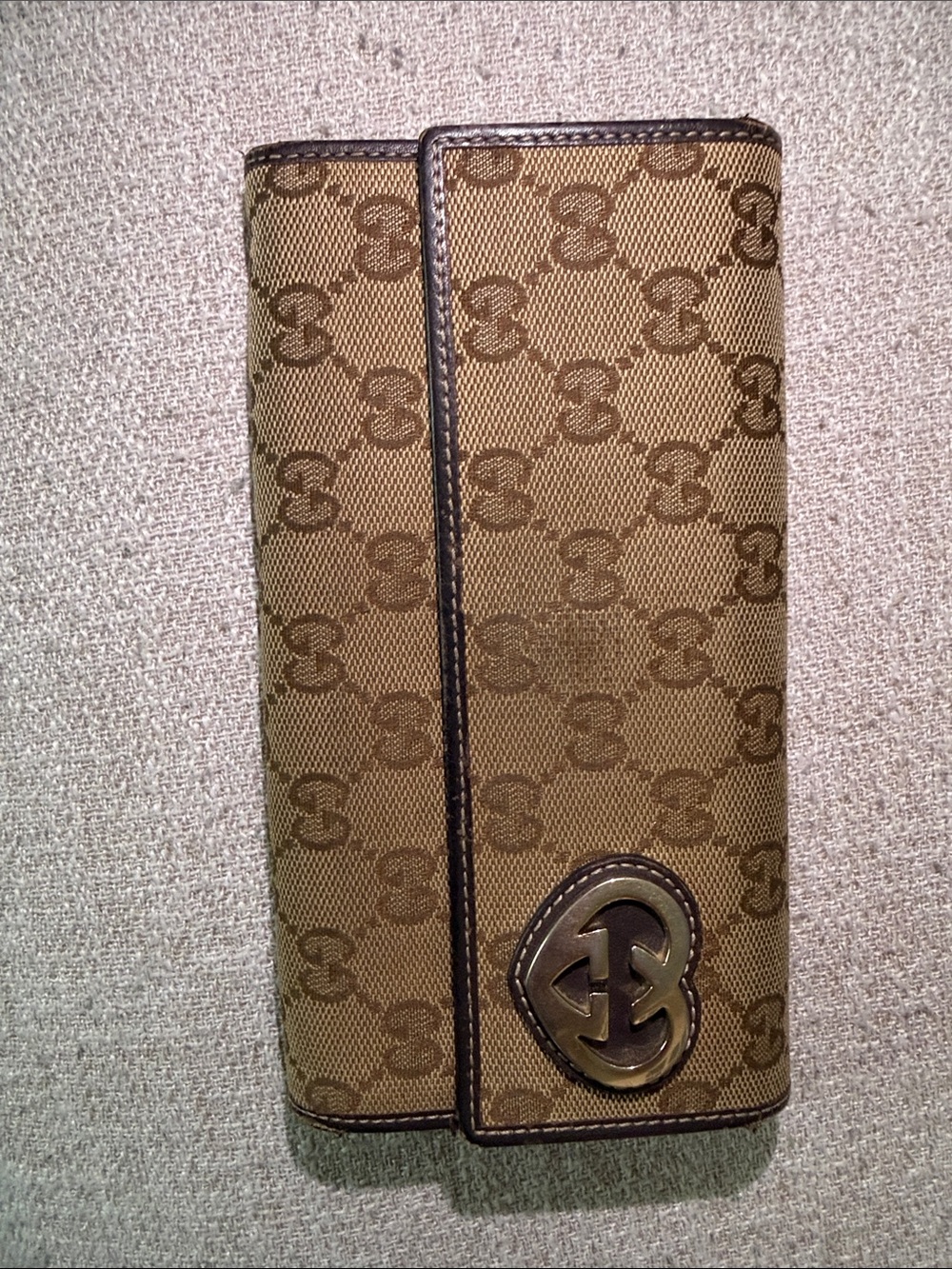Gucci Tan and Brown Monogram Card Holder with Interlocking Logo